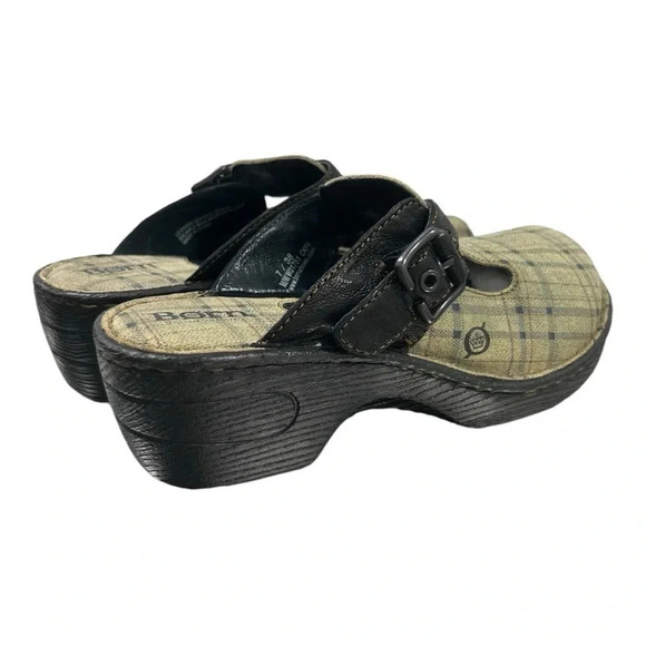 Born Della Plaid Leather Slip On Mules Clogs Slides Comfort Bohemian Boho Chic - Picture 5 of 12